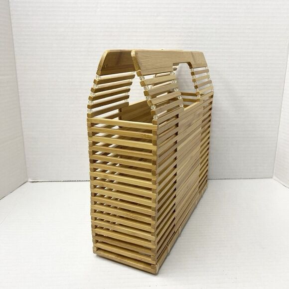 C&C California Bamboo Wooden Rectangle Handbag Summer Beach Picnic Boho Fun - Picture 3 of 15